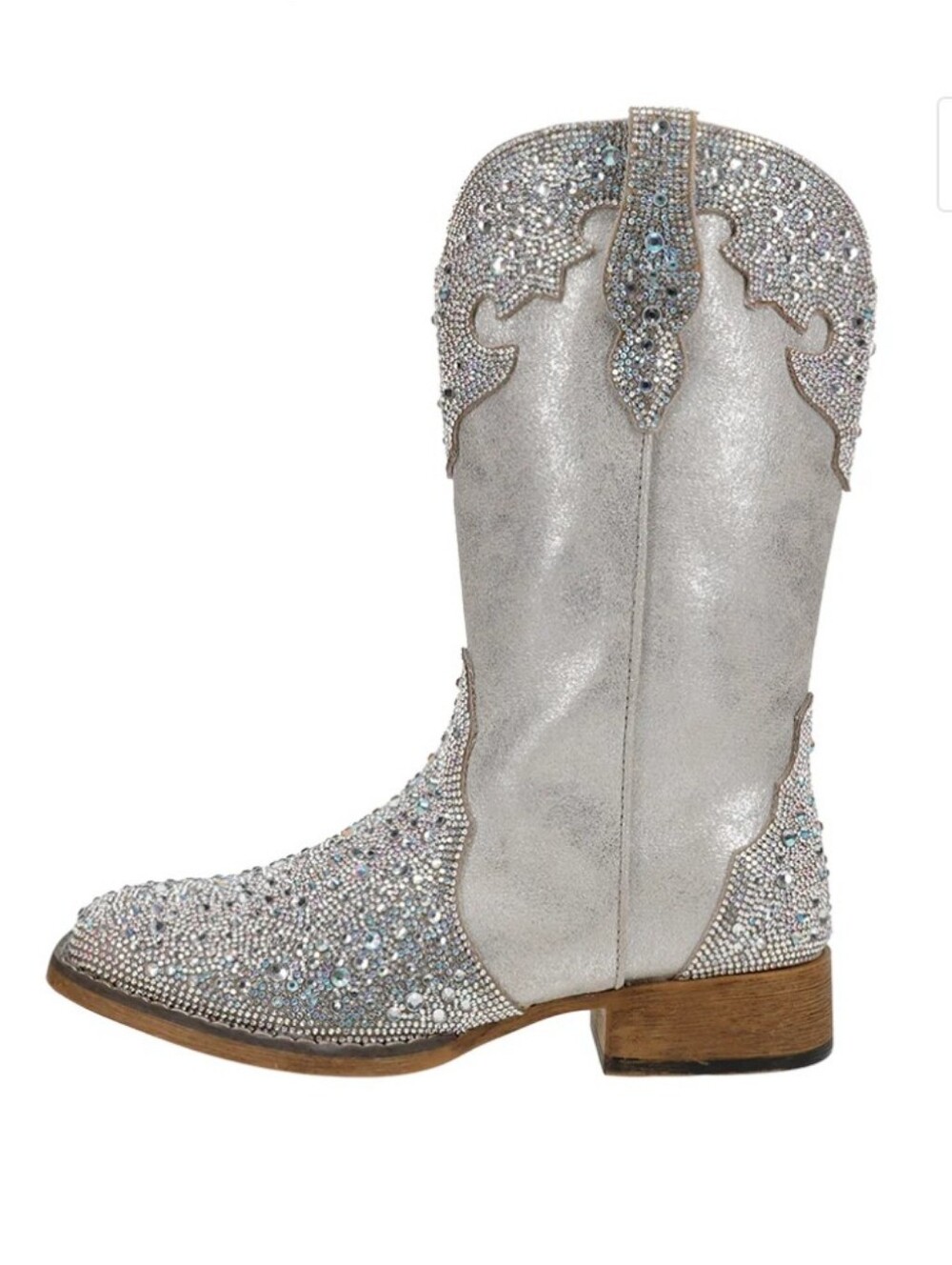 Roper Starlit Cowboy Boot Rhinestone Embellished Crystal Western Silver 6.5
